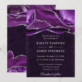 Invitation Mariage agate pailletée violet et argent (Devant / Derrière)