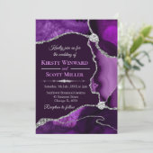 Invitation Mariage Agate Parties scintillant violet et argent (Debout devant)
