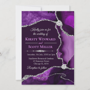 Invitation Mariage Agate Parties scintillant violet et argent