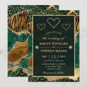 Invitation Mariage Agate Safari Jungle Vert et Or (Devant / Derrière)