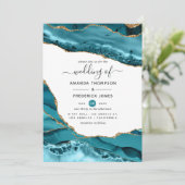Invitation Mariage Agate Sarcelle et Or (Debout devant)