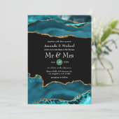 Invitation Mariage Agate Sarcelle et Or (Debout devant)
