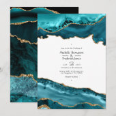 Invitation Mariage Agate Sarcelle et Or (Devant / Derrière)