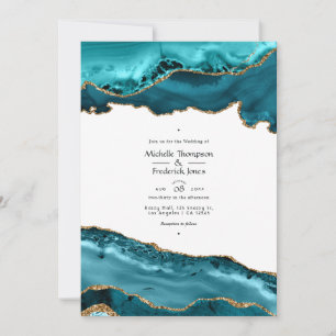 Invitation Mariage Agate Sarcelle et Or