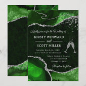 Invitation Mariage Agate Vert et Paillettes d'Argent (Devant / Derrière)
