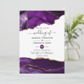 Invitation Mariage Agate Violet et Or (Debout devant)