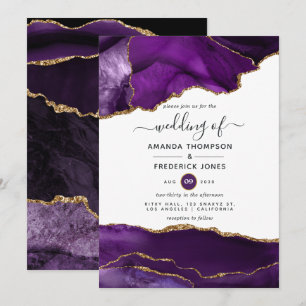 Invitation Mariage Agate Violet et Or