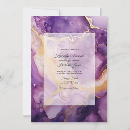 Invitation Mariage Agate Violet et Or (Devant)