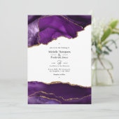 Invitation Mariage Agate Violet et Or (Debout devant)