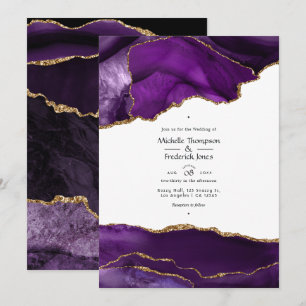 Invitation Mariage Agate Violet et Or