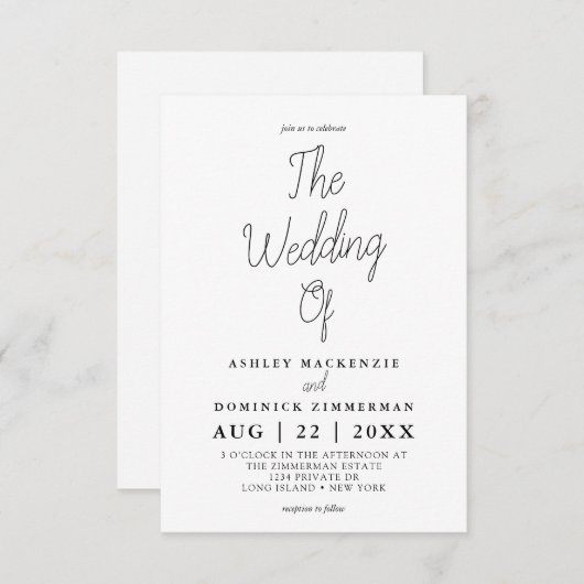 Invitation Mariage agréable et simple (Devant / Derrière)