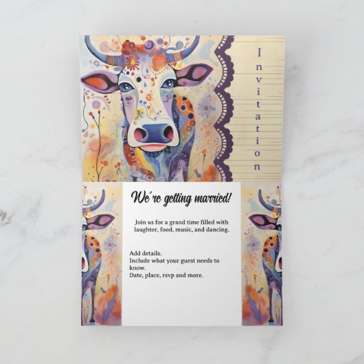 Invitation Mariage agricole Colorful Cow (Intérieur)