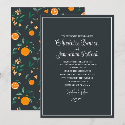 Invitation Mariage Agrumes Bloom Oranges et Botaniques (Devant / Derrière)