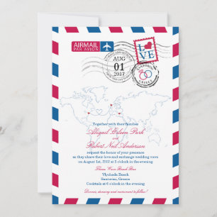 Invitation Mariage Airmail New York, Ecosse et Grèce