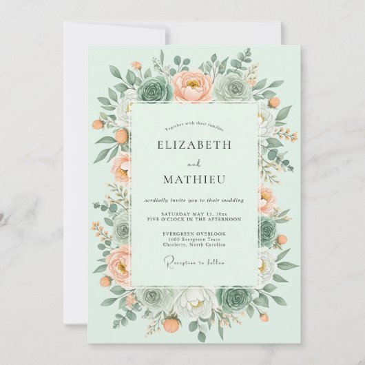 Invitation Mariage Alluring de Succulentes Vert Menthe (Devant)