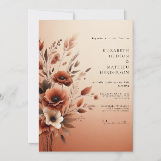 Invitation Mariage Ambre Éthéré Fleurissant (Devant)