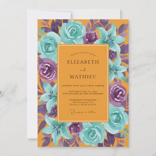 Invitation Mariage Ambre Turquoise Rose (Devant)