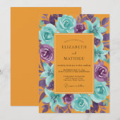 Invitation Mariage Ambre Turquoise Rose (Devant / Derrière)