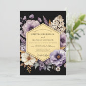 Invitation Mariage Améthyste à Flore Dorée (Debout devant)