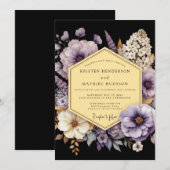Invitation Mariage Améthyste à Flore Dorée (Devant / Derrière)