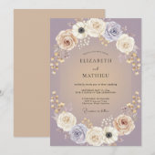 Invitation Mariage Améthyste Anémone Champagne (Devant / Derrière)
