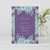 Invitation Mariage Améthyste Aqua Feuillage Eucalyptus (Debout devant)