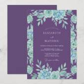 Invitation Mariage Améthyste Aqua Feuillage Eucalyptus (Devant / Derrière)