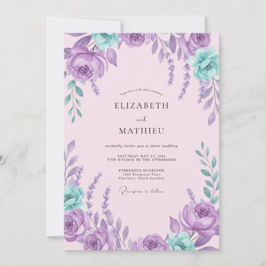 Invitation Mariage Améthyste Aqua Petal (Devant)