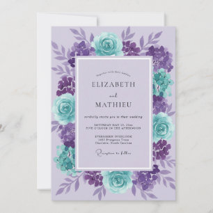 Invitation Mariage Améthyste Aqua Ranunculus Eucalyptus