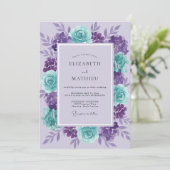 Invitation Mariage Améthyste Aqua Ranunculus Eucalyptus (Debout devant)