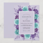 Invitation Mariage Améthyste Aqua Ranunculus Eucalyptus (Devant / Derrière)