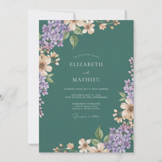 Invitation Mariage Améthyste Ardoise Lilas Eucalyptus (Devant)