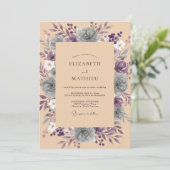 Invitation Mariage Améthyste Ardoise Pétales (Debout devant)