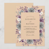 Invitation Mariage Améthyste Ardoise Pétales (Devant / Derrière)