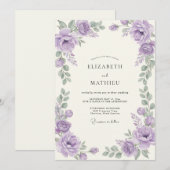 Invitation Mariage Améthyste Argent Ranunculus Eucalyptus (Devant / Derrière)