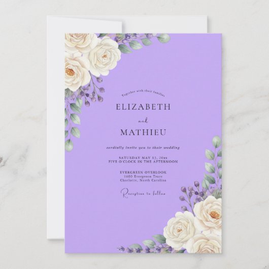Invitation Mariage Améthyste Blanc Pétales (Devant)