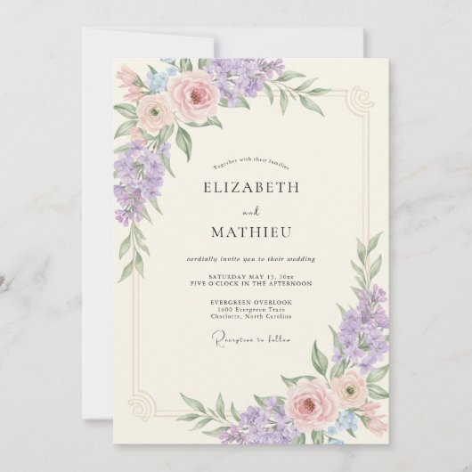 Invitation Mariage Améthyste Blush Wisteria (Devant)