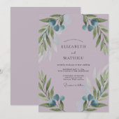 Invitation Mariage Améthyste Branche d'Olivier Eucalyptus Pou (Devant / Derrière)
