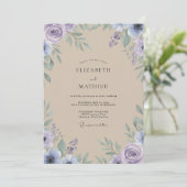 Invitation Mariage Améthyste Champagne Feuillage Gris Eucalyp (Debout devant)