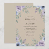 Invitation Mariage Améthyste Champagne Feuillage Gris Eucalyp (Devant / Derrière)