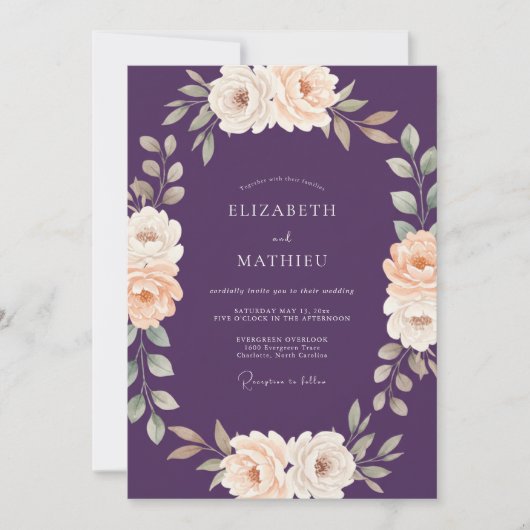 Invitation Mariage Améthyste Champagne Ranunculus Eucalyptus (Devant)