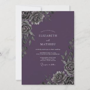Invitation Mariage Améthyste Charbon Feuillage Eucalyptus