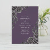 Invitation Mariage Améthyste Charbon Feuillage Eucalyptus (Debout devant)