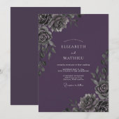 Invitation Mariage Améthyste Charbon Feuillage Eucalyptus (Devant / Derrière)