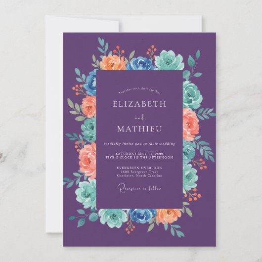 Invitation Mariage Améthyste Corail Ranunculus Eucalyptus (Devant)
