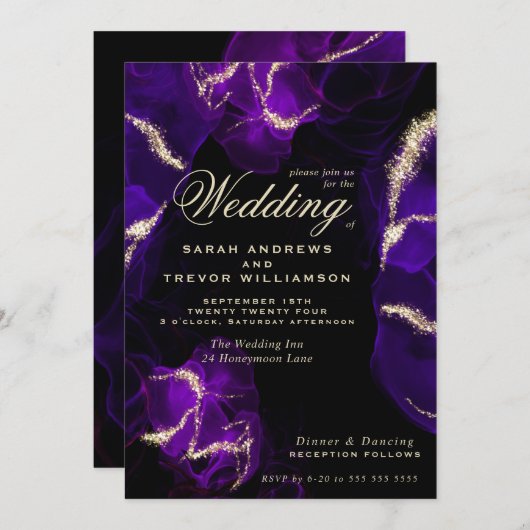 Invitation Mariage | Améthyste Encre d'alcool violet (Devant / Derrière)