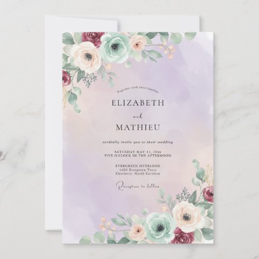 Invitation Mariage Améthyste Eucalyptus Ranunculus Mousse de (Devant)