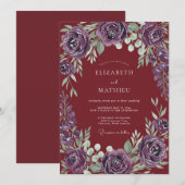 Invitation Mariage Améthyste Feuillage Eucalyptus (Devant / Derrière)