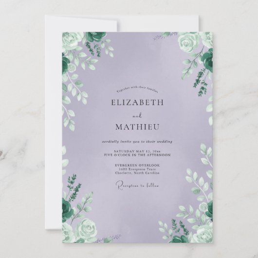 Invitation Mariage Améthyste Feuillage Eucalyptus Apaisé (Devant)