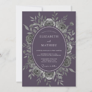 Invitation Mariage Améthyste Feuilles d'Argent